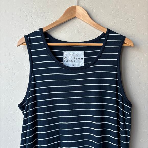 Frank & Eileen Dress Navy Striped Easy Relaxed Asymmetric Tank Midi Dress Size L - Picture 3 of 8